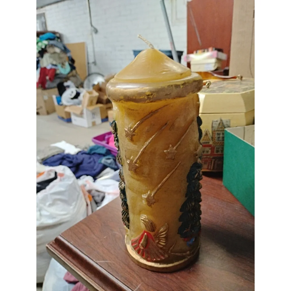Vintage 3D‎ Hand Painted Luminaire Collection Silent Night? (9”) Pillar Candle